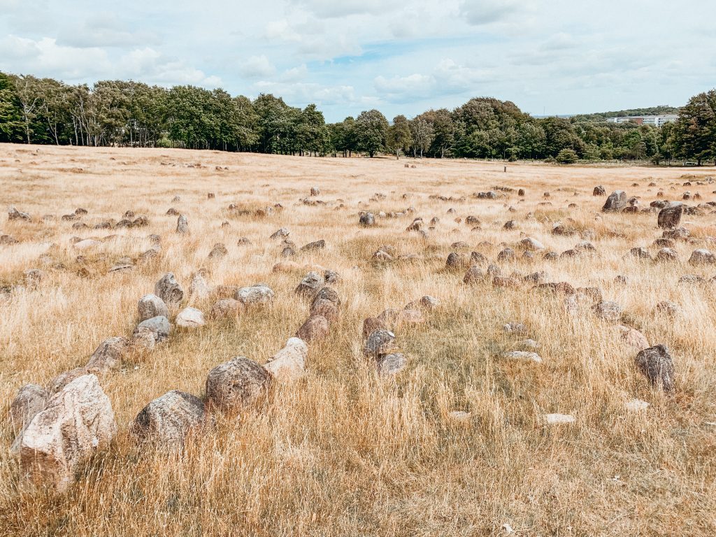 Viking burial site with rocks in the shape of ships