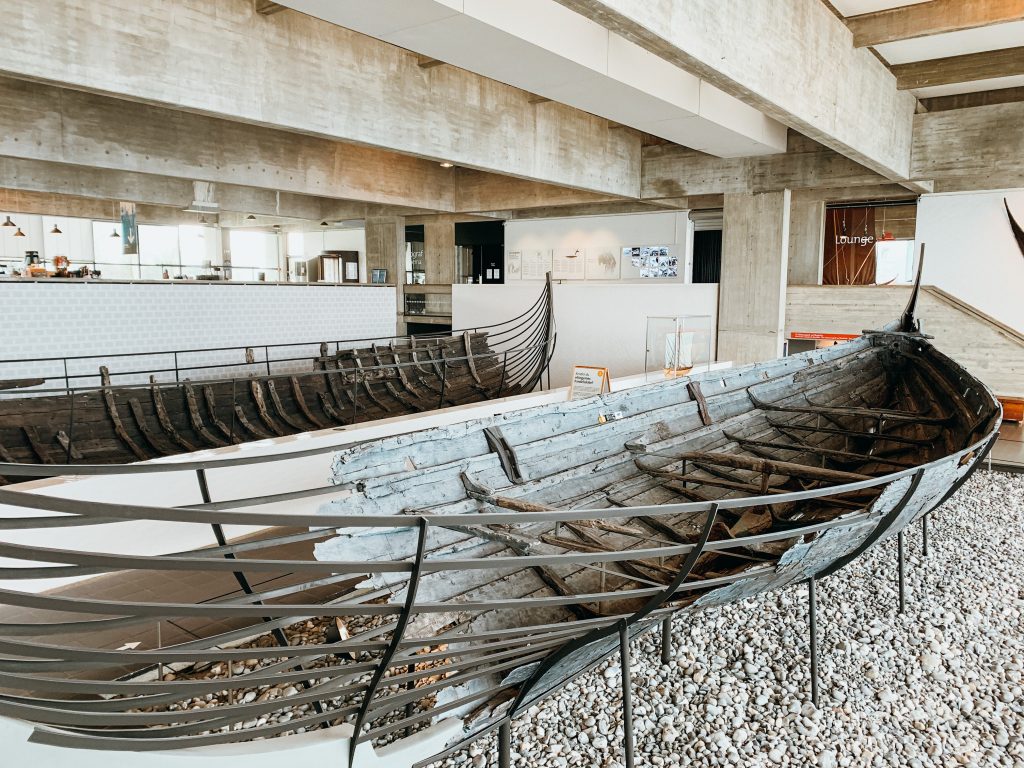 Two wooden Viking ship preserved with metal rods