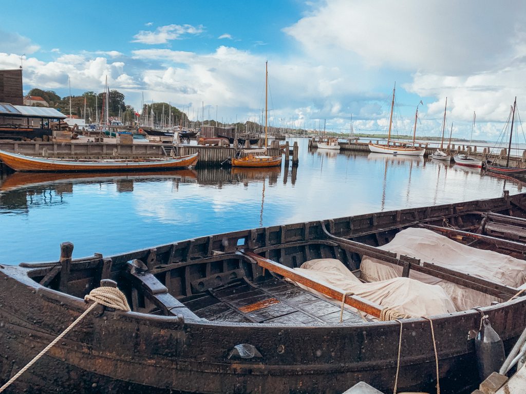 Reconstructed Viking ships in the Roskilde harbor
