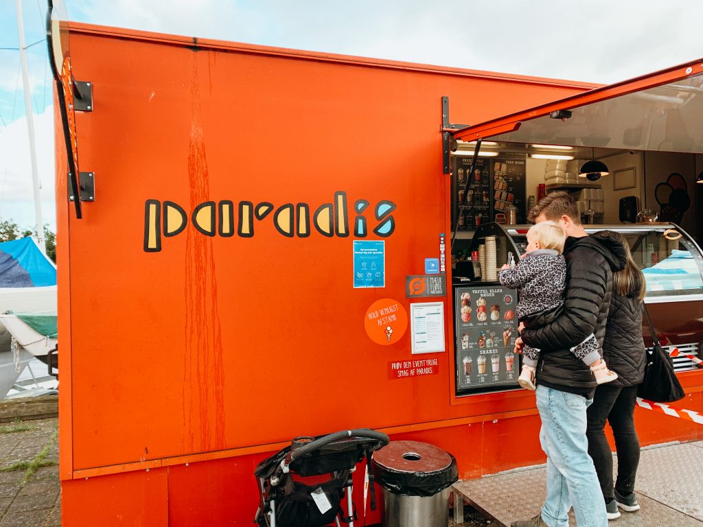 Red ice cream cart at the Roskilde Harbor