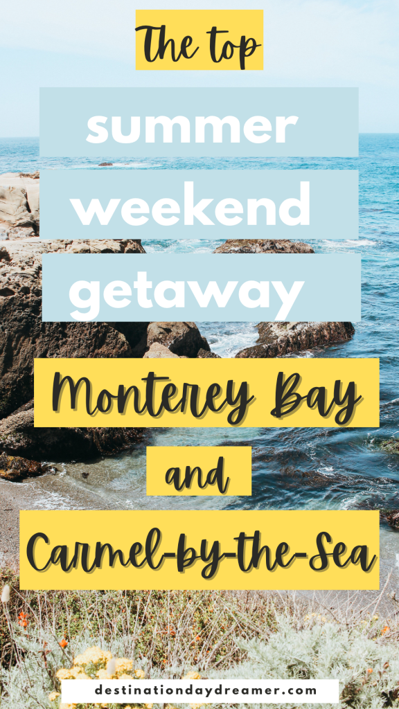 summer weekend getaway writtoen over image of rocks in the ocean