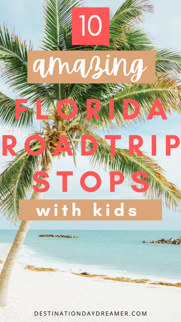 10 amazing florida roadtrip stops with kids with palm tree and white sandy beach