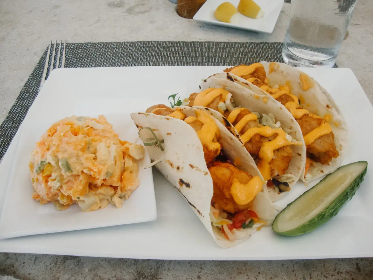 Fish tacos and coleslaw at Latitudes on Sunset Key
