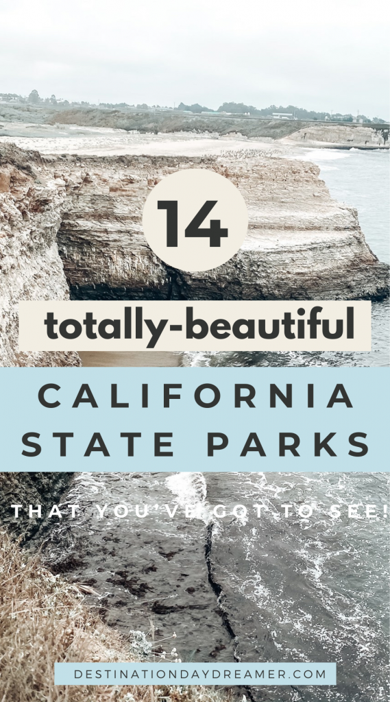Beautiful California State Parks text over image of California coastline