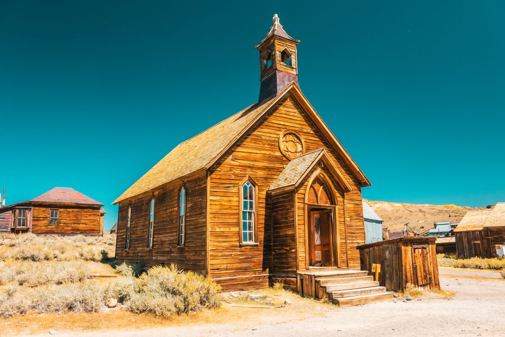 Historic wooden chapel at Bodie State California Historical Park
