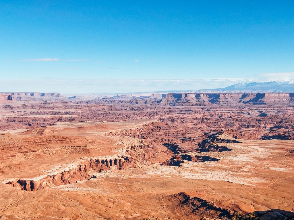 Scenic view of sandstone plateau with large canyon 