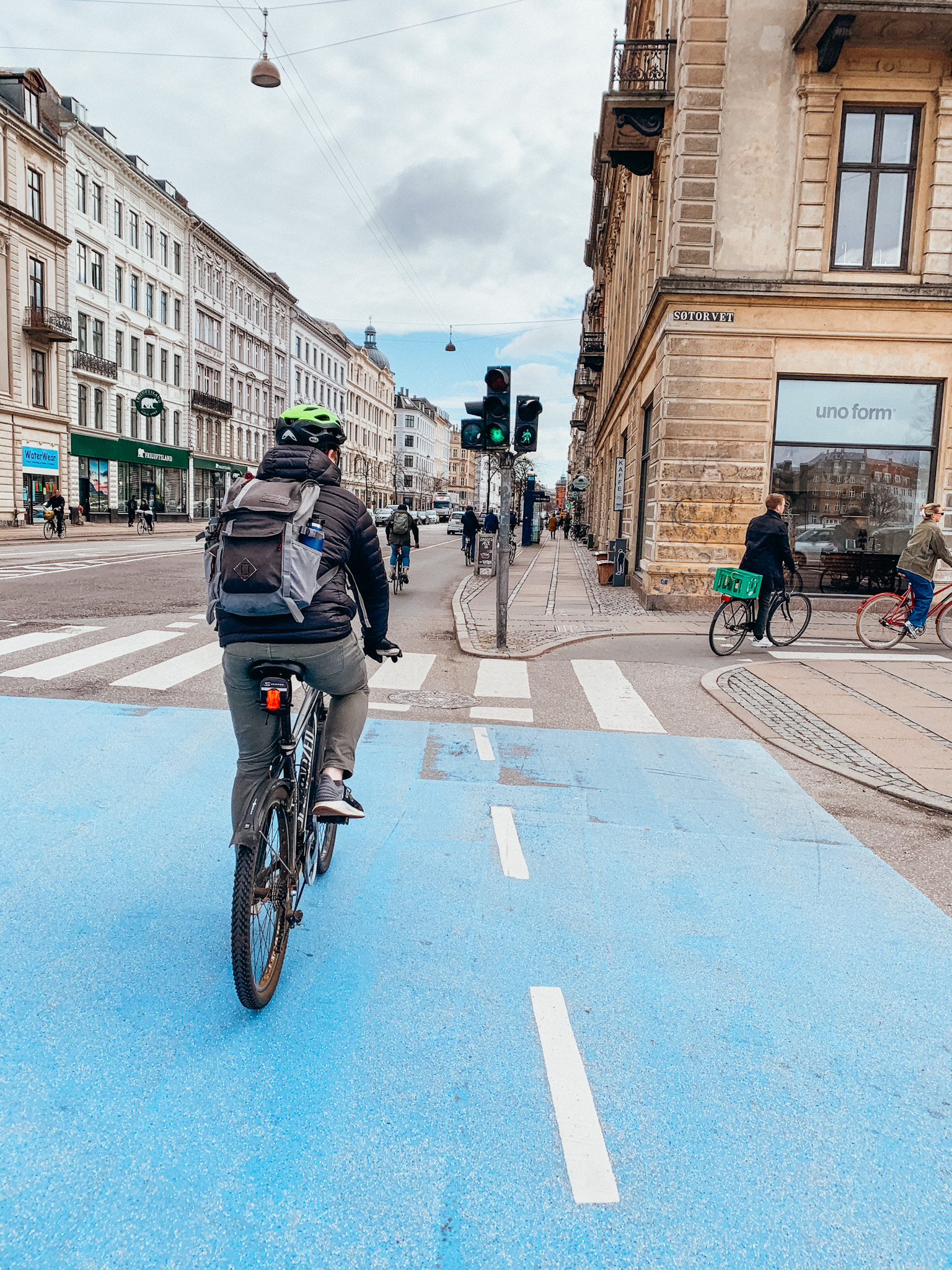 Bicyclists in bike lane in Copenhagen Denmark