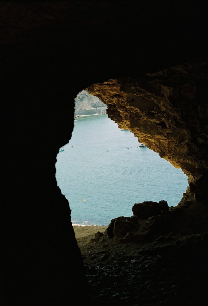 Opening in a rock overlooking the sea