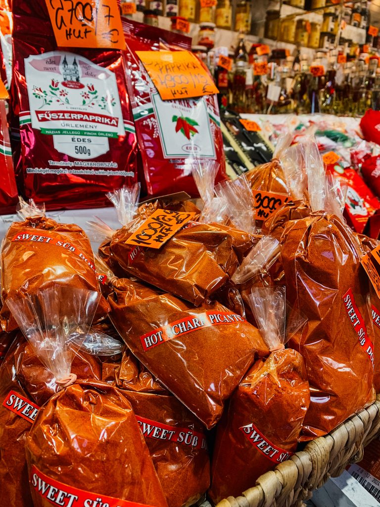 Close up of plastic bags filled with the red paprika spice