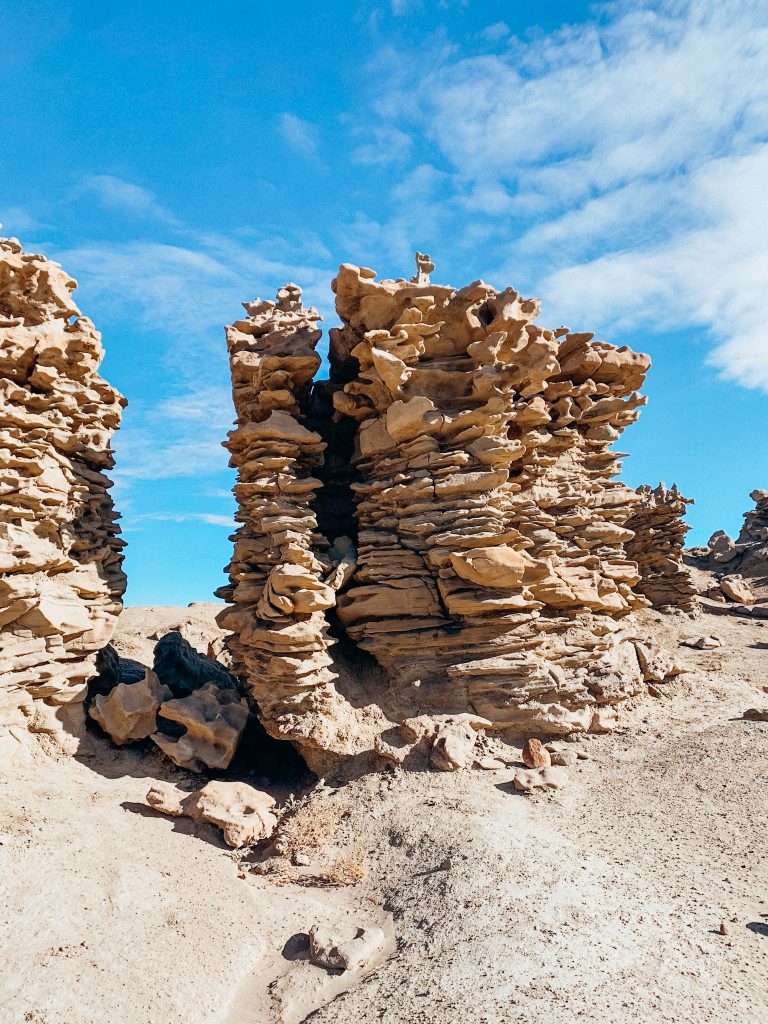 Tall rock spires with unique shapes in the desert