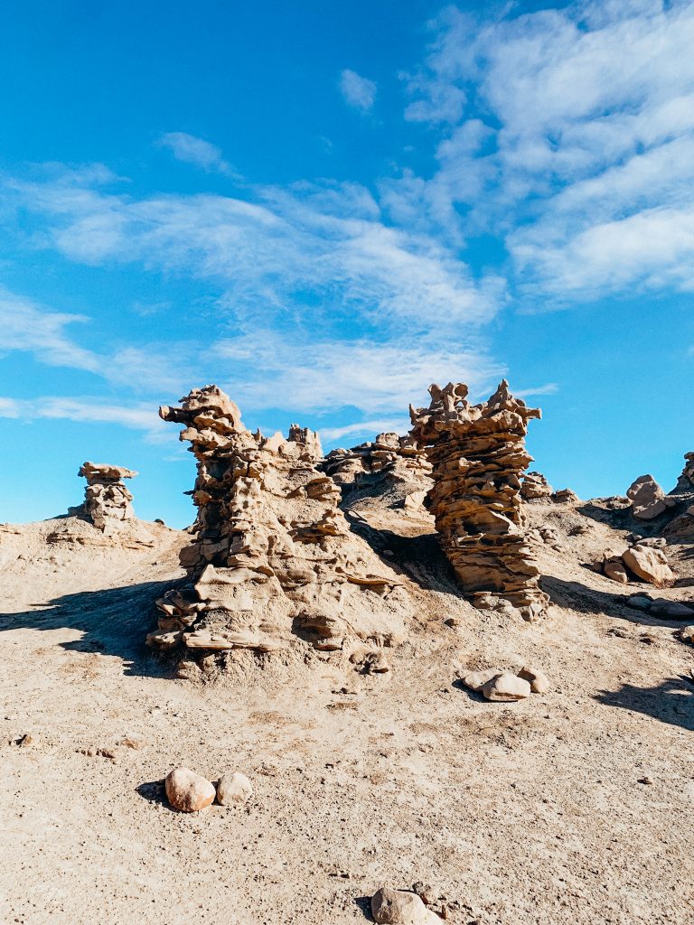 Tall rock spires with unique shapes in the desert