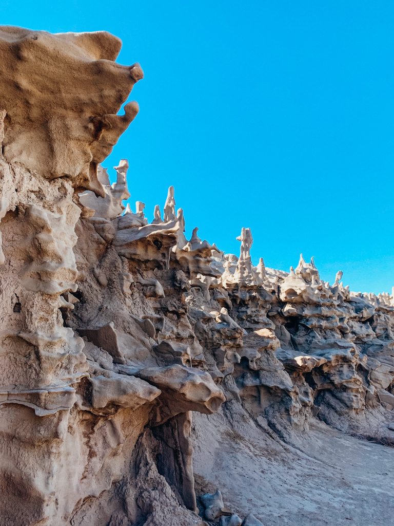 Tall rock spires with unique shapes in the desert
