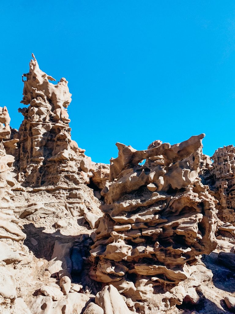 Tall rock spires with unique shapes in the desert
