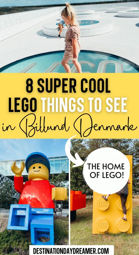 Three images of LEGO in Billund with words overtop that read 8 Super cool things to see in Billund Denmark