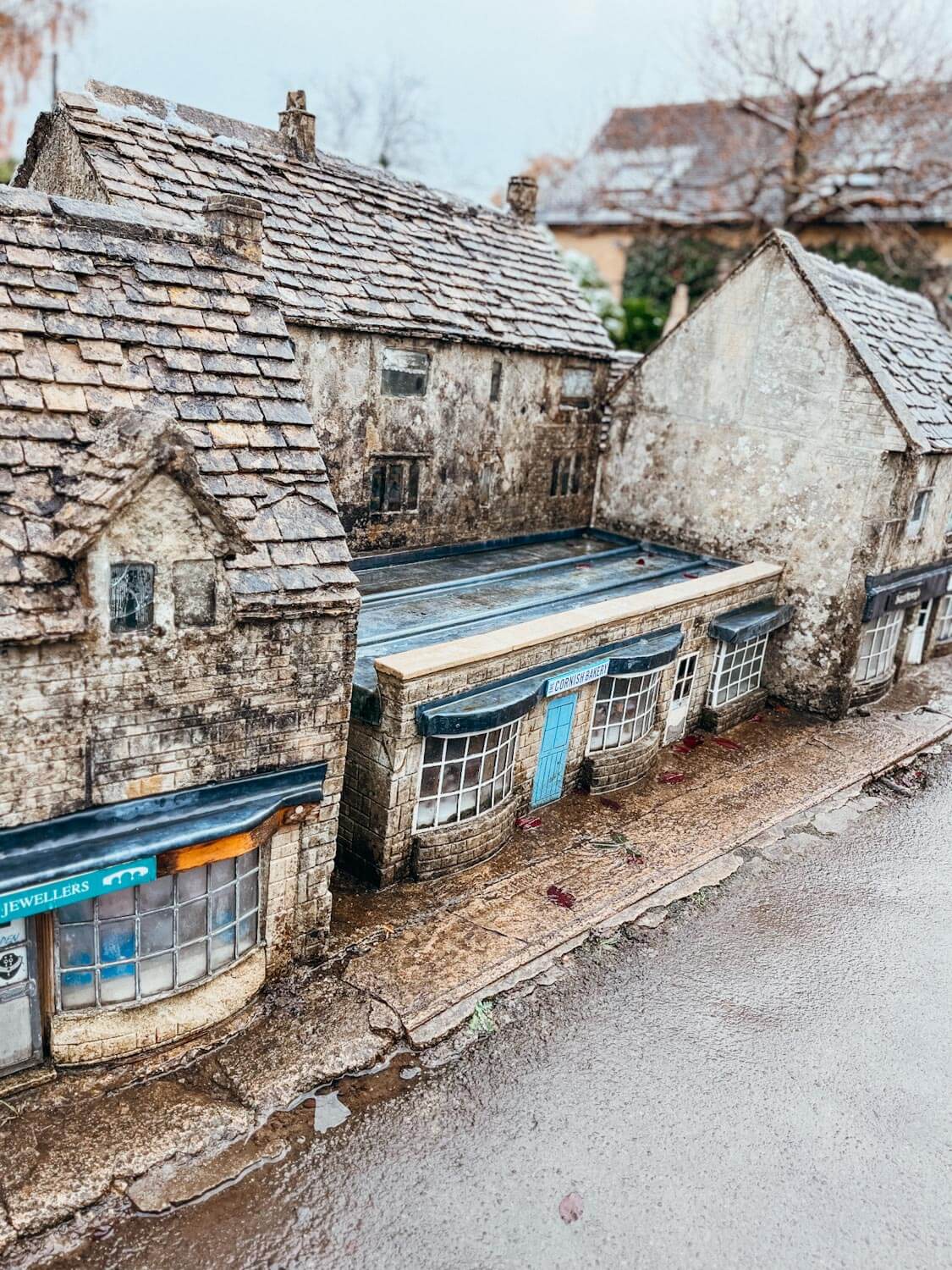 Small realistic looking stone models of the buildings in Bourton-on-the-Water
