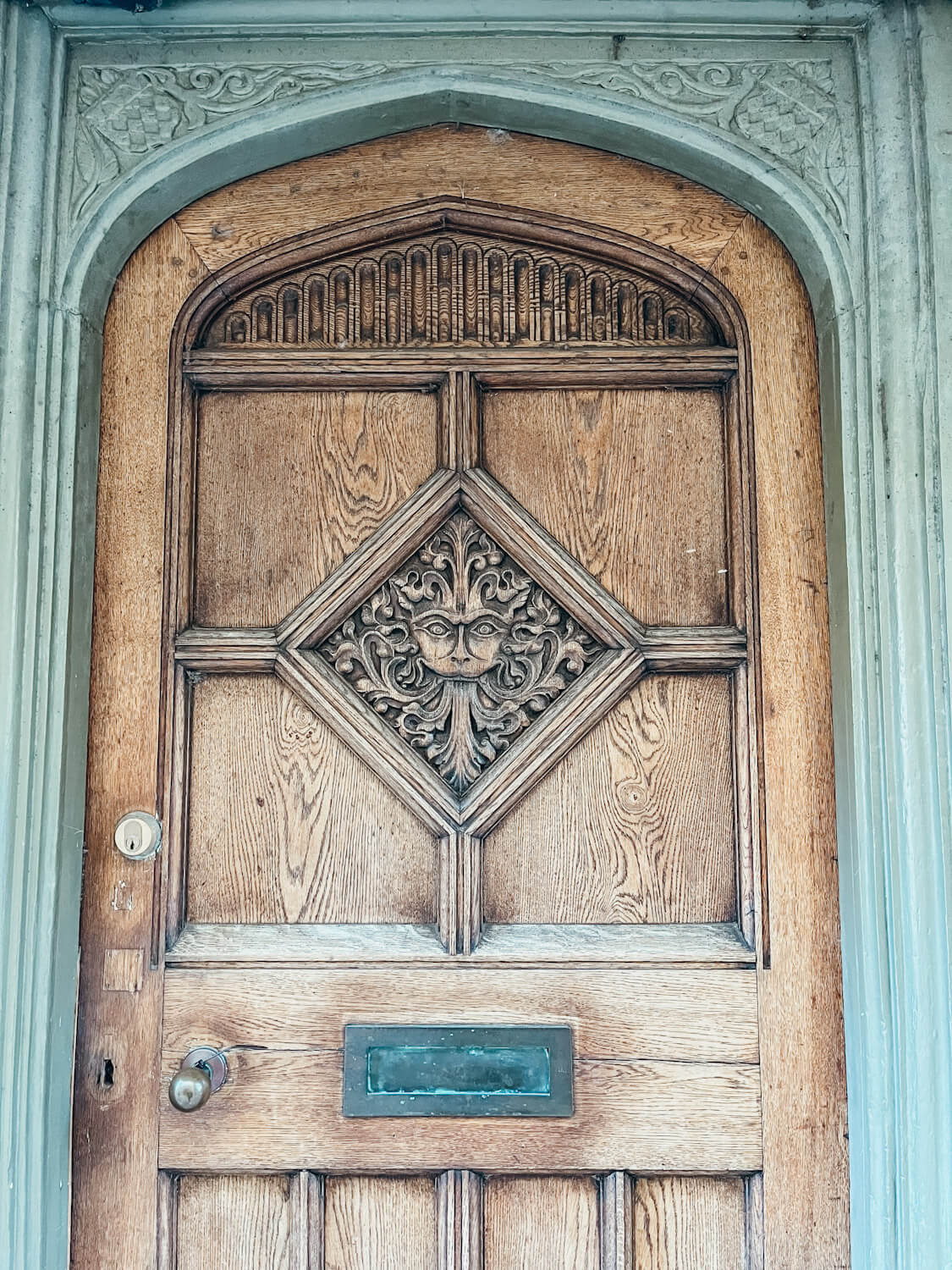 Ornate wooden door in Oxford