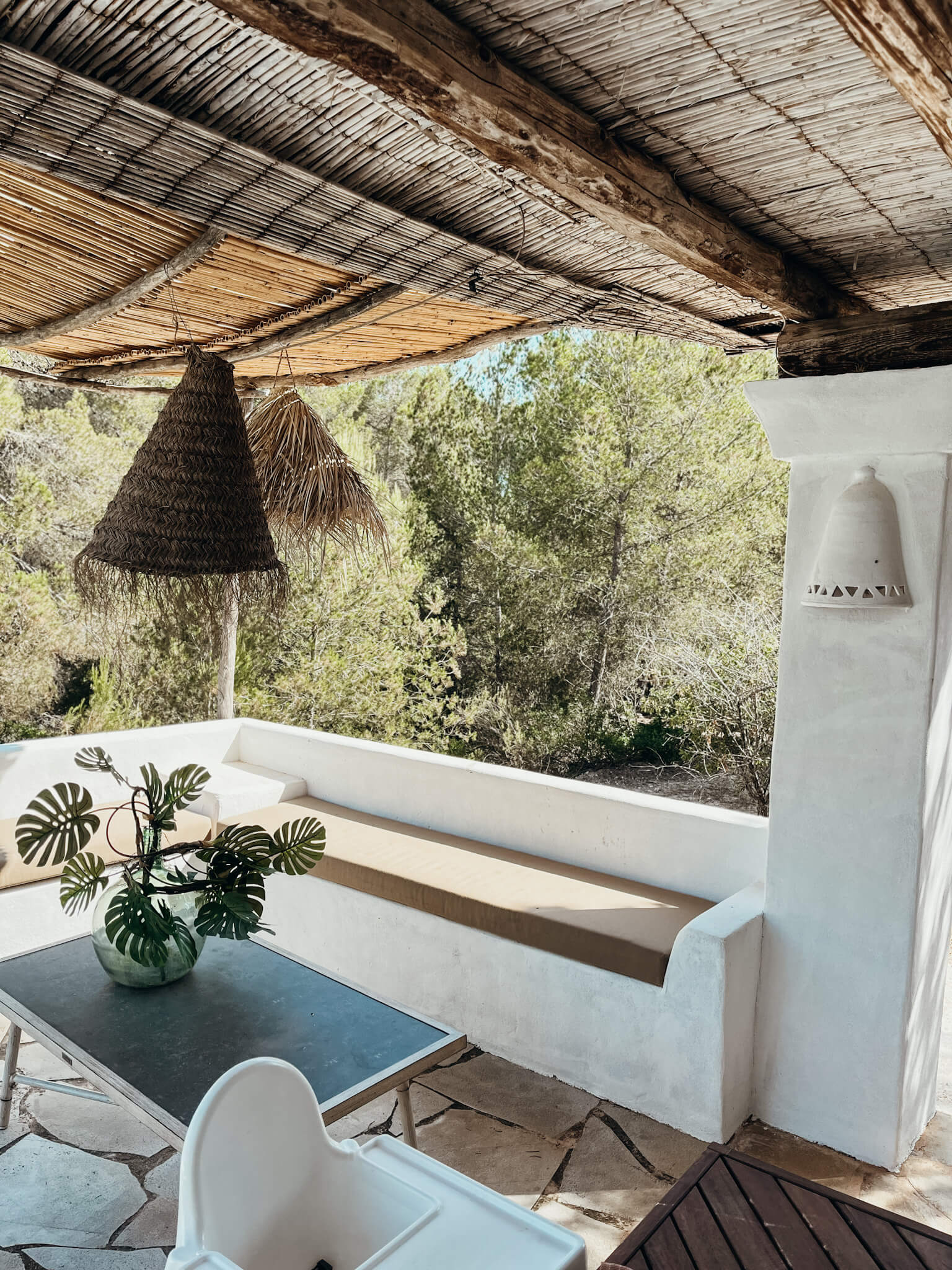 Outdoor eating area at villa in Ibiza Spain