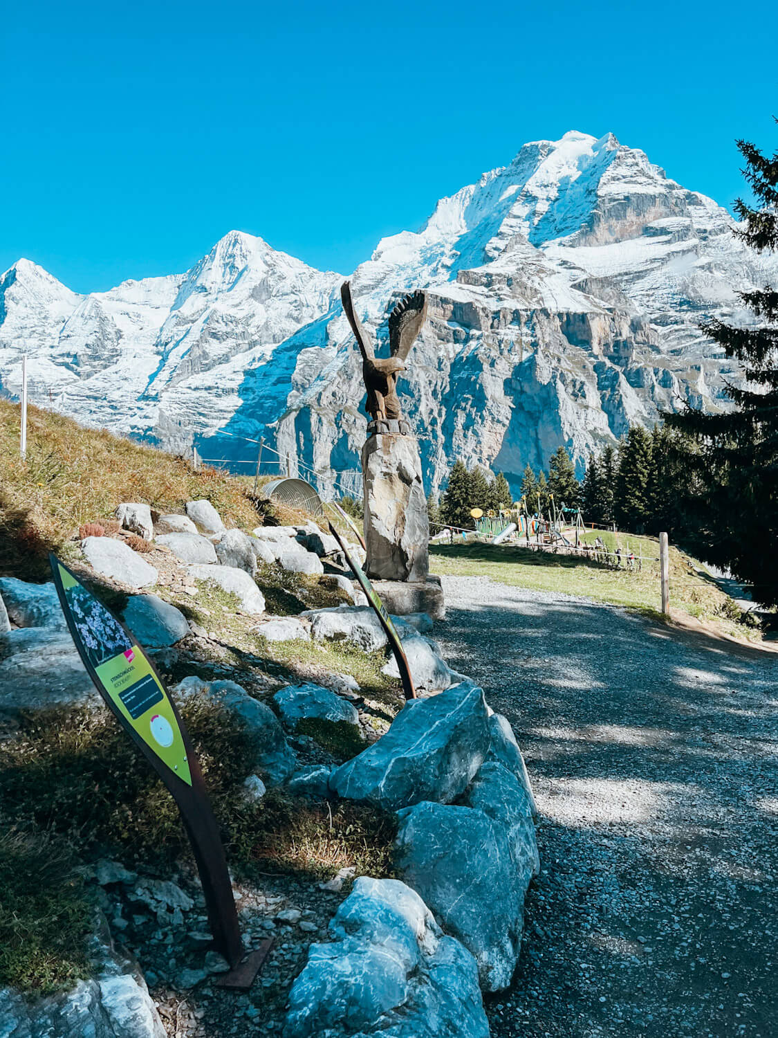 Dirt pathway above playground near Lauterbrunnen Switzerland