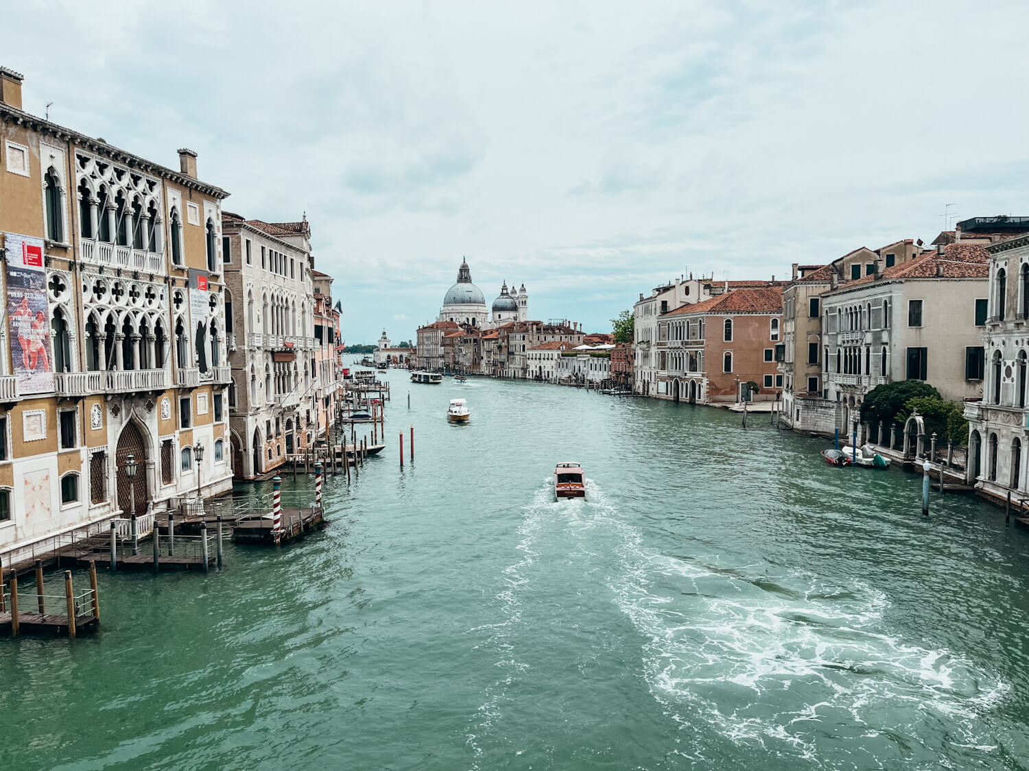 View of Grand Canal in Venice lined with buildings
