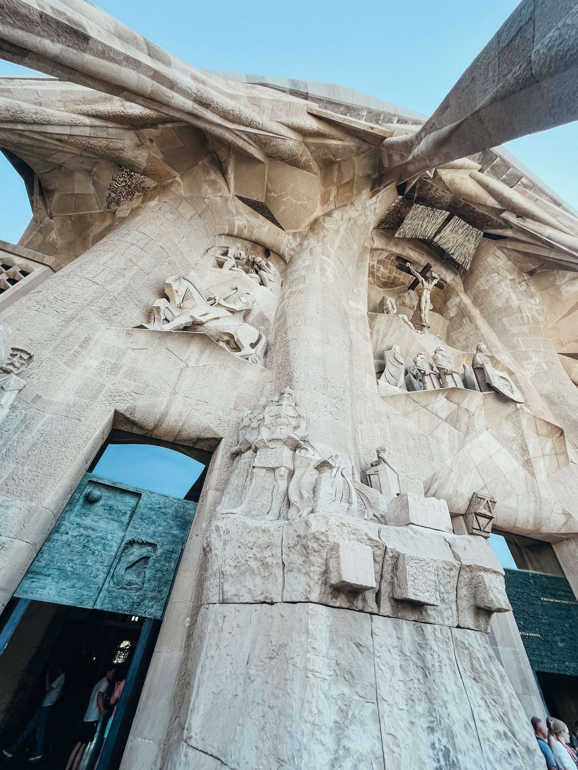 Close up of Sagrada Familia stonework and sculptures