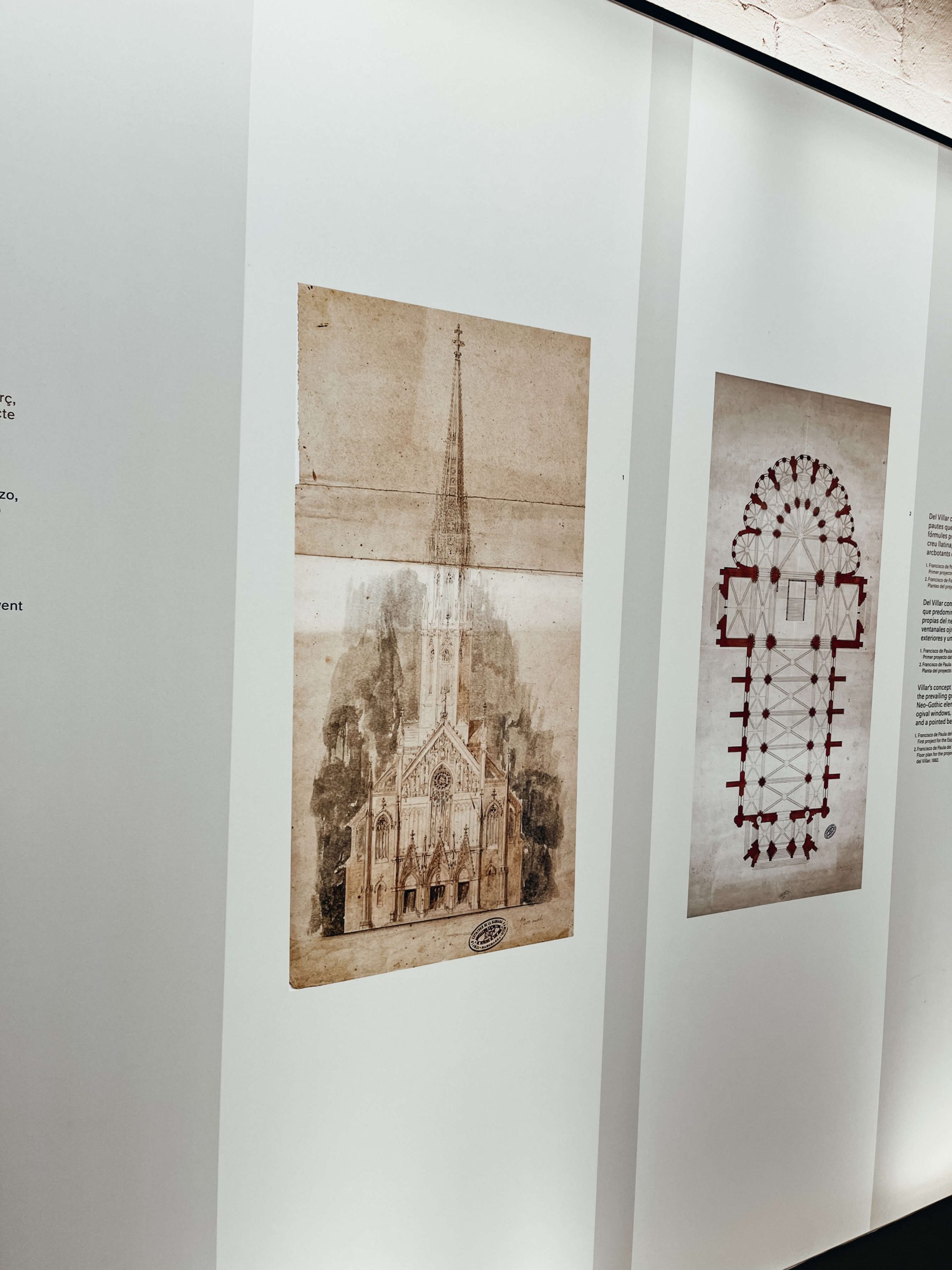Drawings of Sagrada Familia on the wall of the Sagrada Familia museum