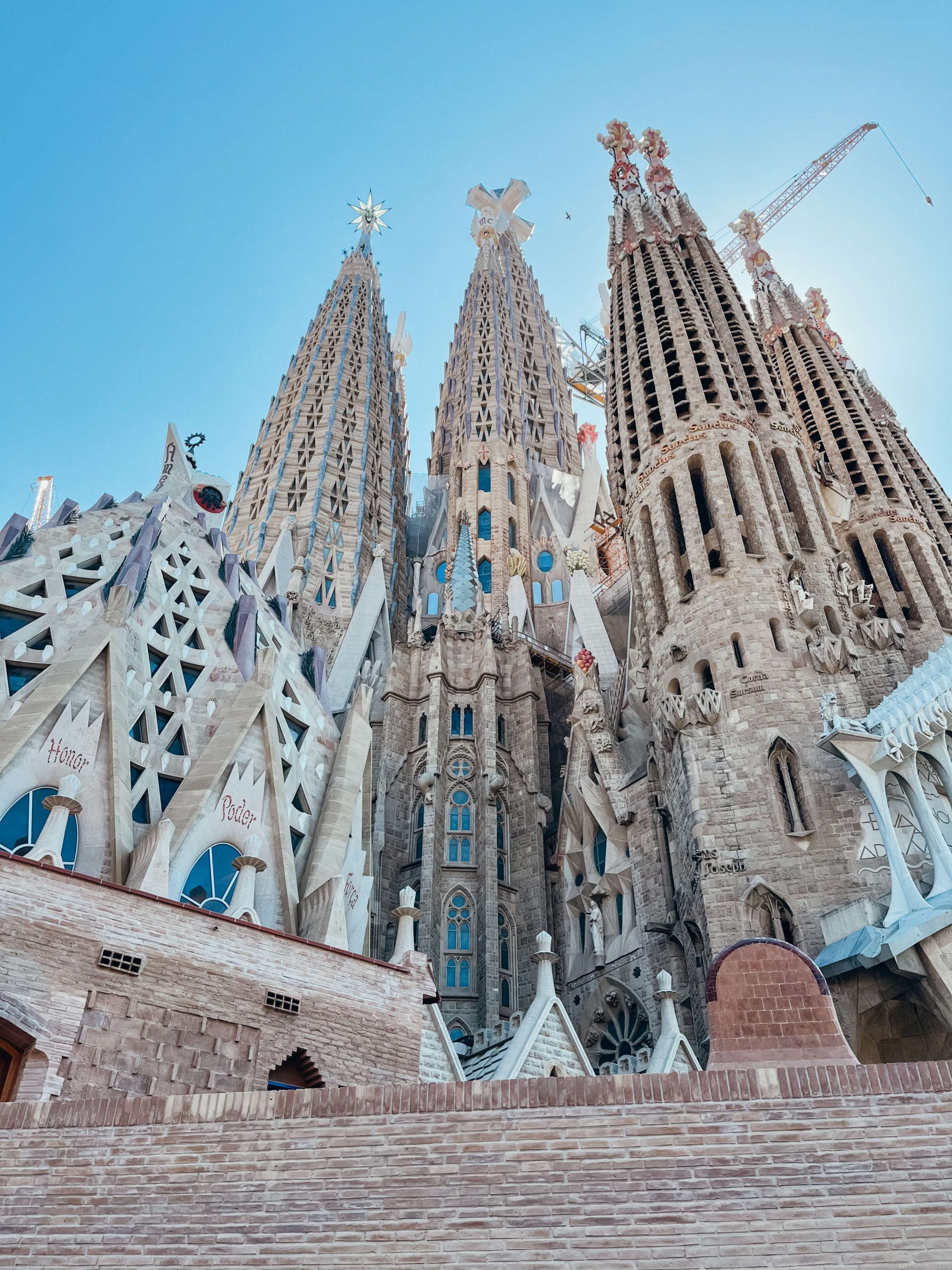 Close up view of Sagrada Familia stonework and mosaics