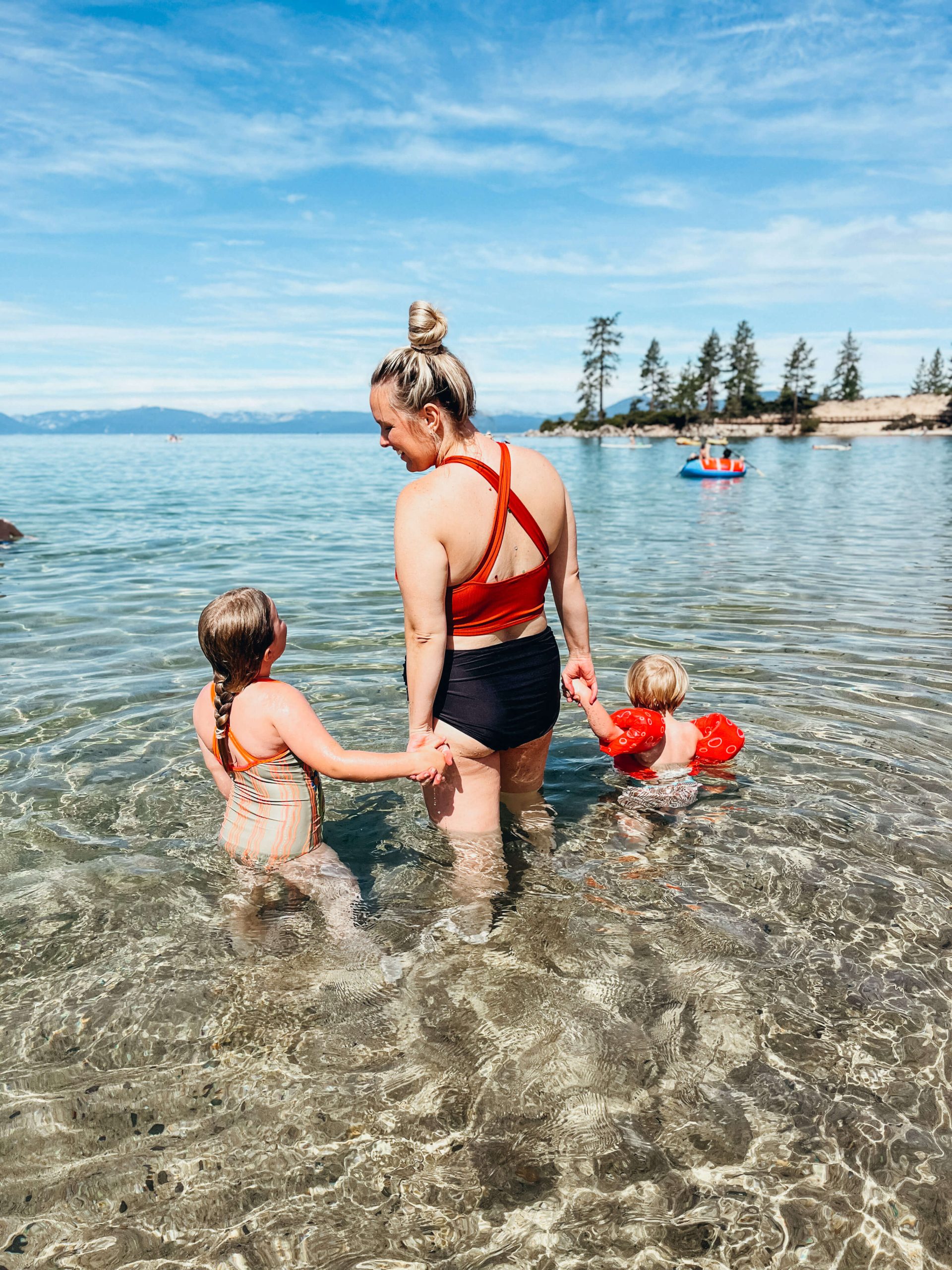 Woman and children in water at Sand Harbor State Park
