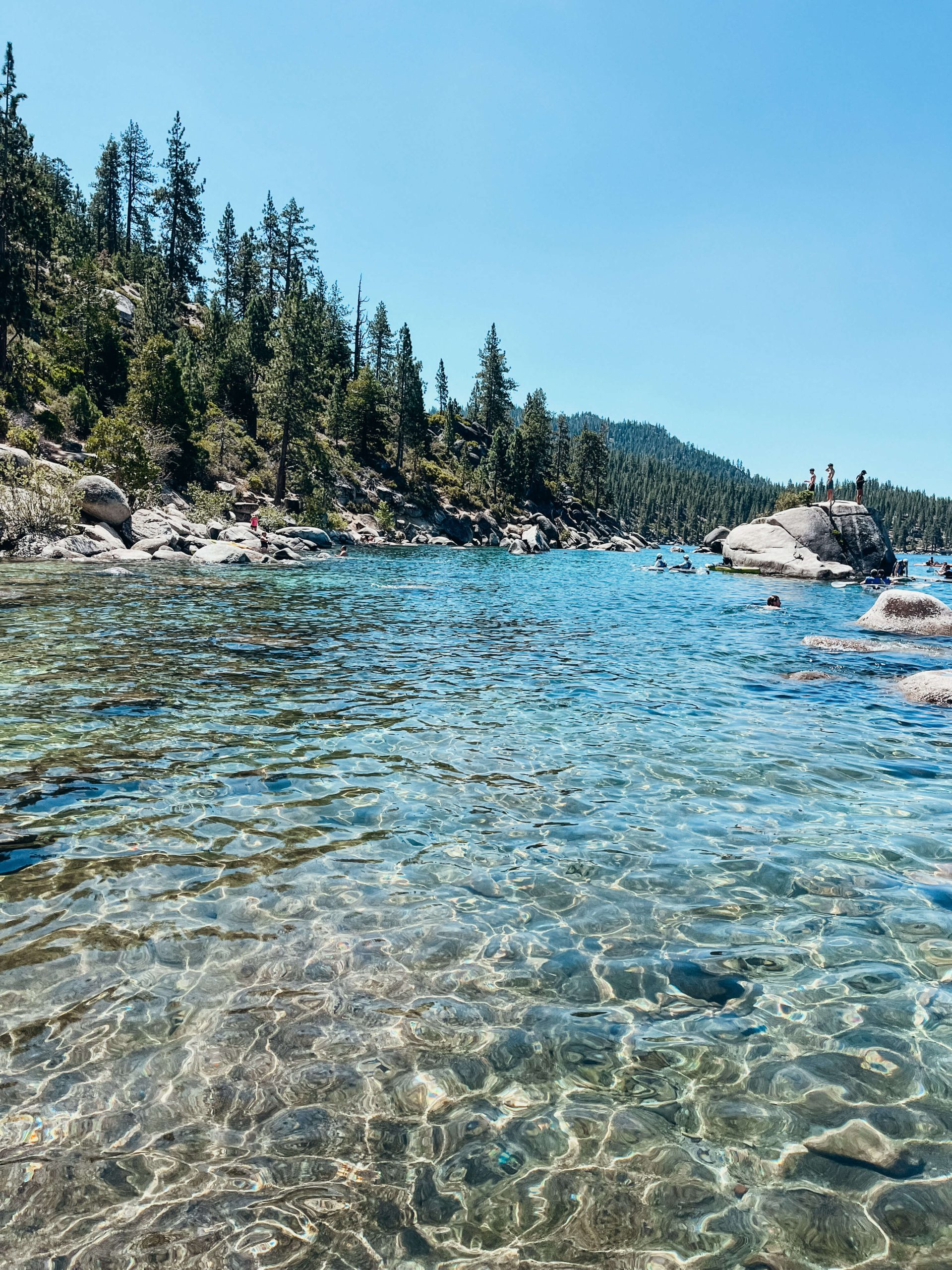 Clear water with large boulders near Bonsai Rock Lake Tahoe