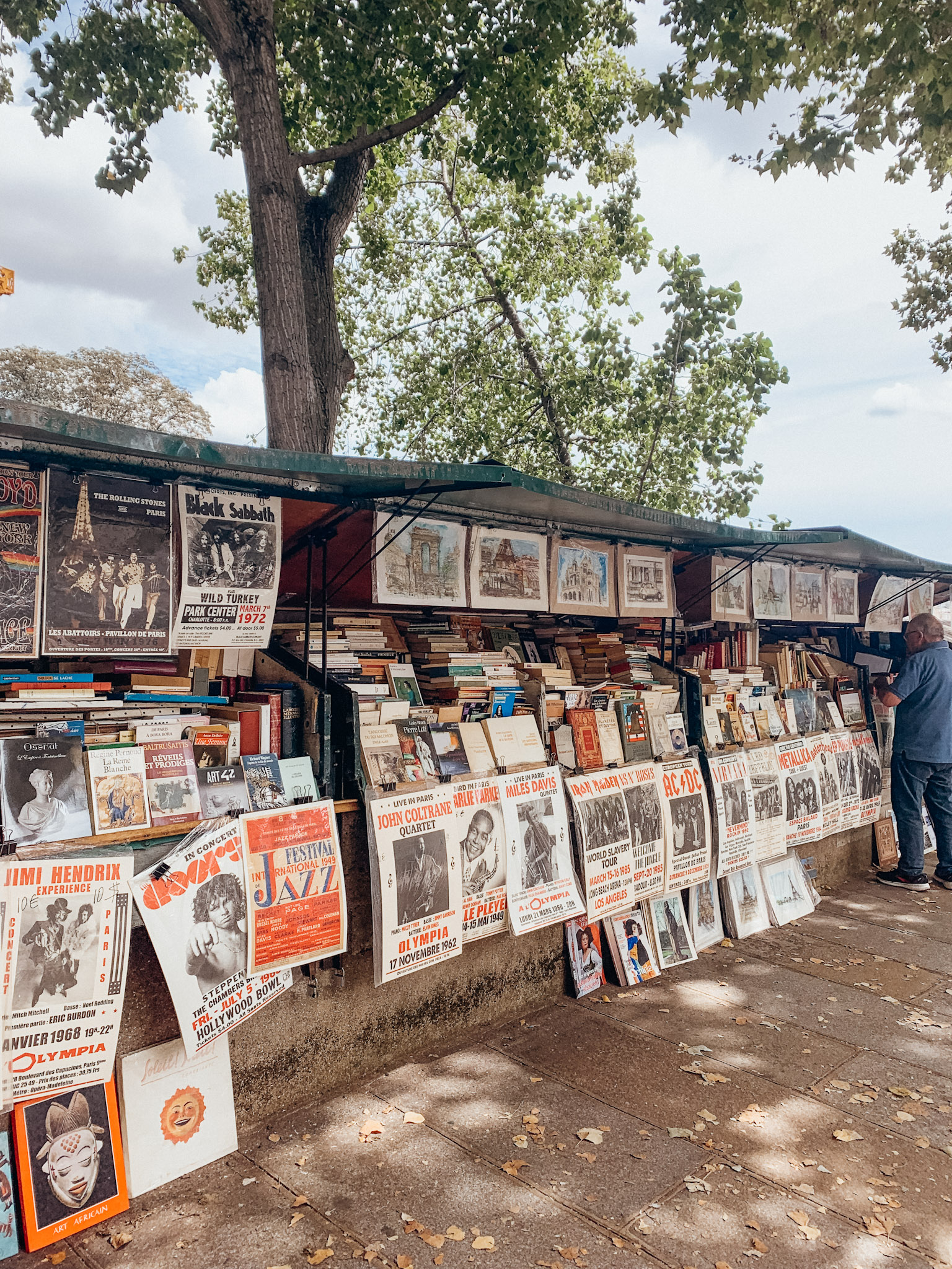Book stand selling books and art along the Seine in Paris in May